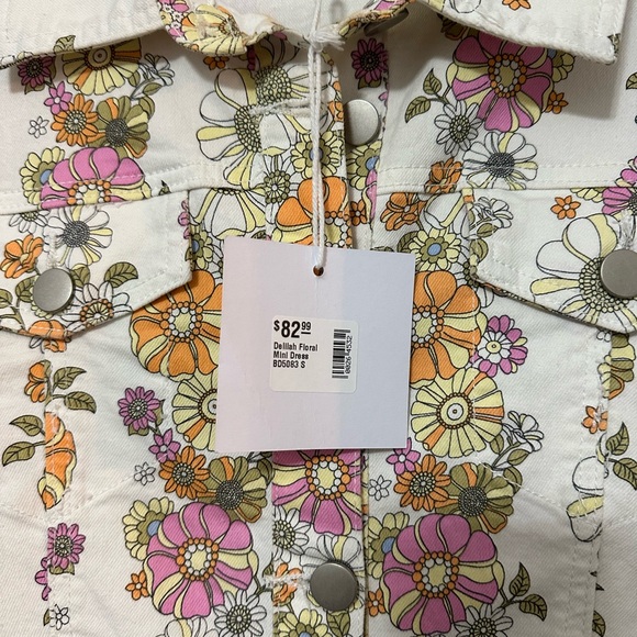 NWTs. Long sleeve floral denim mini dress! - Picture 4 of 5